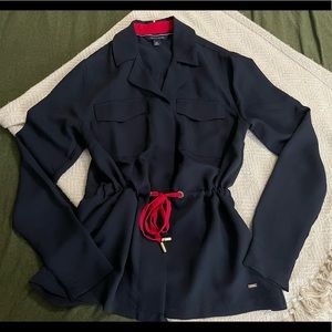 Tommy Hilfiger Navy Blue Waist Tie Blouse Long Sleeve Size XS